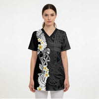 Black Samoa Tattoo Scrub Top Plumeria Samoan Ocean Tatau Pattern LT14 - Polynesian Pride