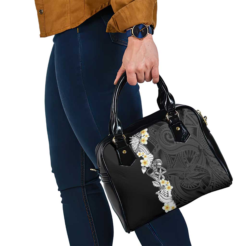 Black Samoa Tattoo Shoulder Handbag Plumeria Samoan Ocean Tatau Pattern - Polynesian Pride