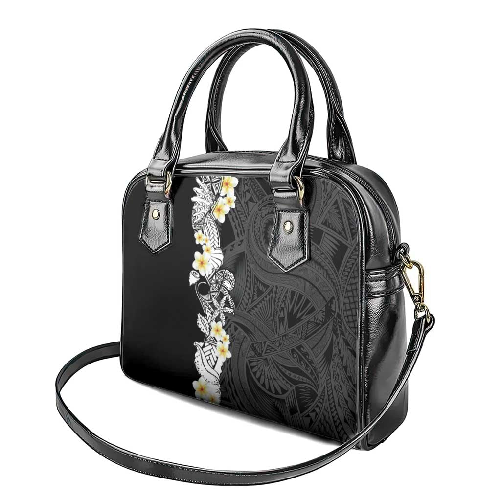 Black Samoa Tattoo Shoulder Handbag Plumeria Samoan Ocean Tatau Pattern - Polynesian Pride