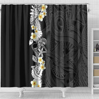 Black Samoa Tattoo Shower Curtain Plumeria Samoan Ocean Tatau Pattern - Polynesian Pride