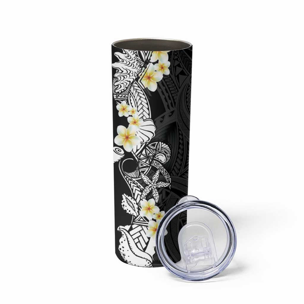 Black Samoa Tattoo Skinny Tumbler Plumeria Samoan Ocean Tatau Pattern - Polynesian Pride