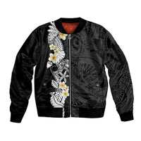 Black Samoa Tattoo Sleeve Zip Bomber Jacket Plumeria Samoan Ocean Tatau Pattern LT14 Unisex Black - Polynesian Pride