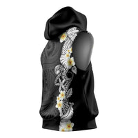 Black Samoa Tattoo Sleeveless Hoodie Plumeria Samoan Ocean Tatau Pattern LT14 - Polynesian Pride