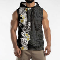 Black Samoa Tattoo Sleeveless Hoodie Plumeria Samoan Ocean Tatau Pattern LT14 - Polynesian Pride