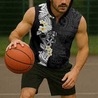 Black Samoa Tattoo Sleeveless Zip Hoodie Plumeria Samoan Ocean Tatau Pattern LT14 - Polynesian Pride
