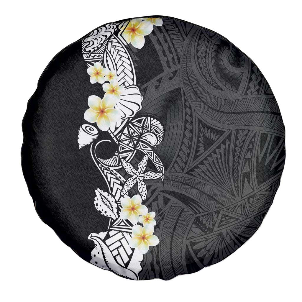 Black Samoa Tattoo Spare Tire Cover Plumeria Samoan Ocean Tatau Pattern - Polynesian Pride