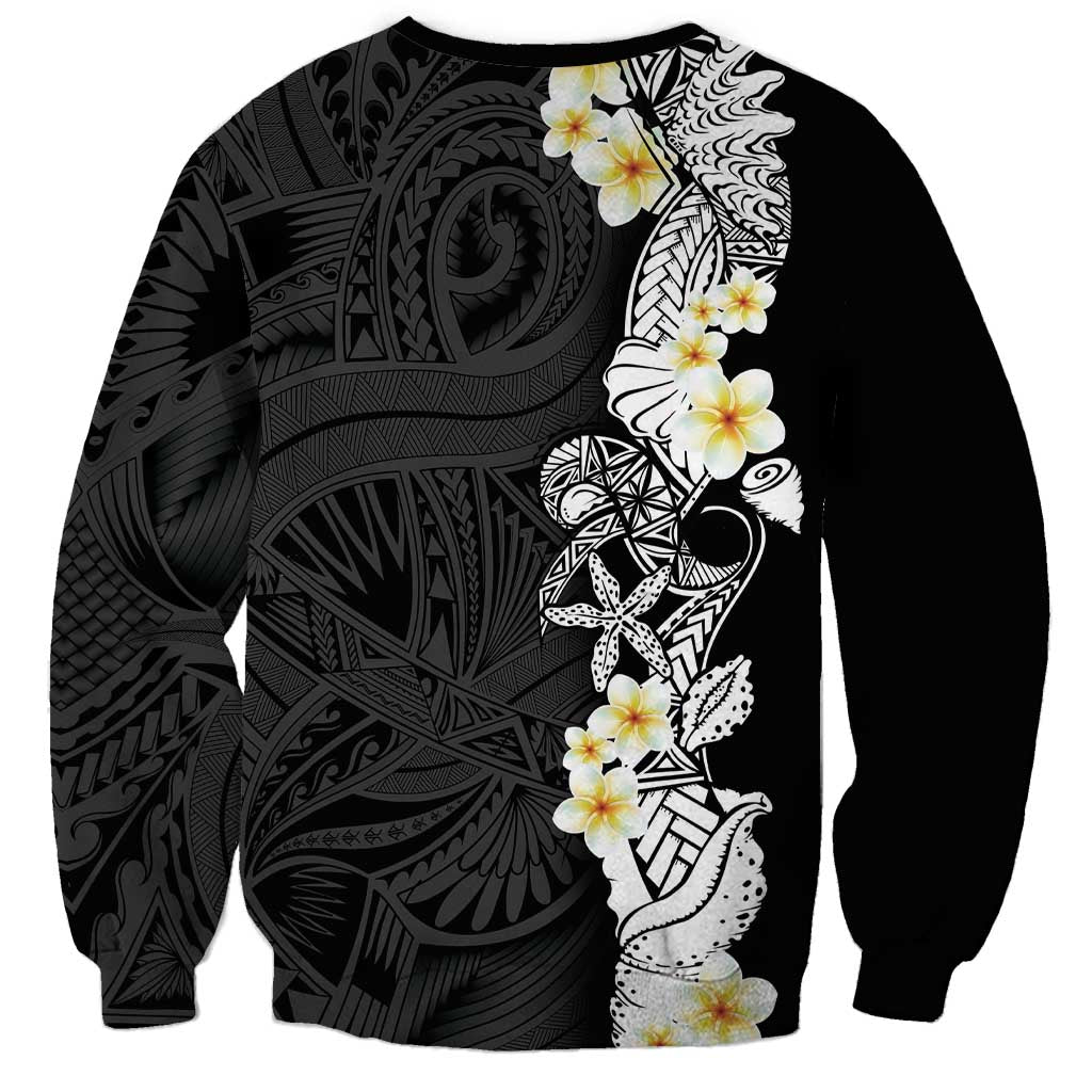 Black Samoa Tattoo Sweatshirt Plumeria Samoan Ocean Tatau Pattern LT14 - Polynesian Pride