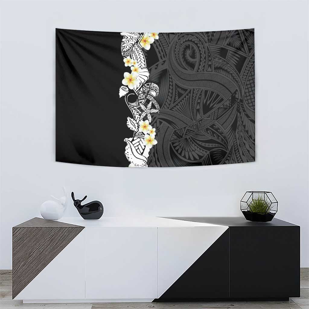 Black Samoa Tattoo Tapestry Plumeria Samoan Ocean Tatau Pattern - Polynesian Pride