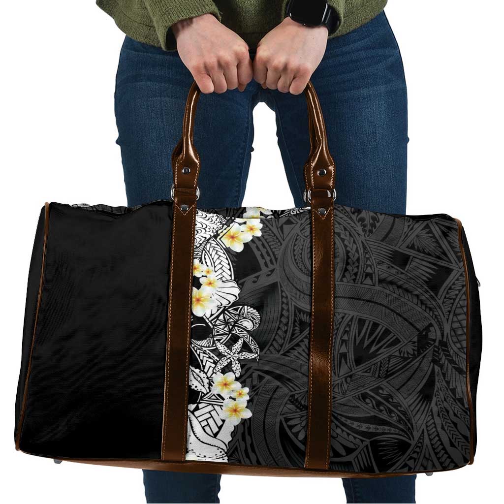 Black Samoa Tattoo Travel Bag Plumeria Samoan Ocean Tatau Pattern - Polynesian Pride