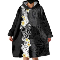 Black Samoa Tattoo Wearable Blanket Hoodie Plumeria Samoan Ocean Tatau Pattern LT14 - Polynesian Pride