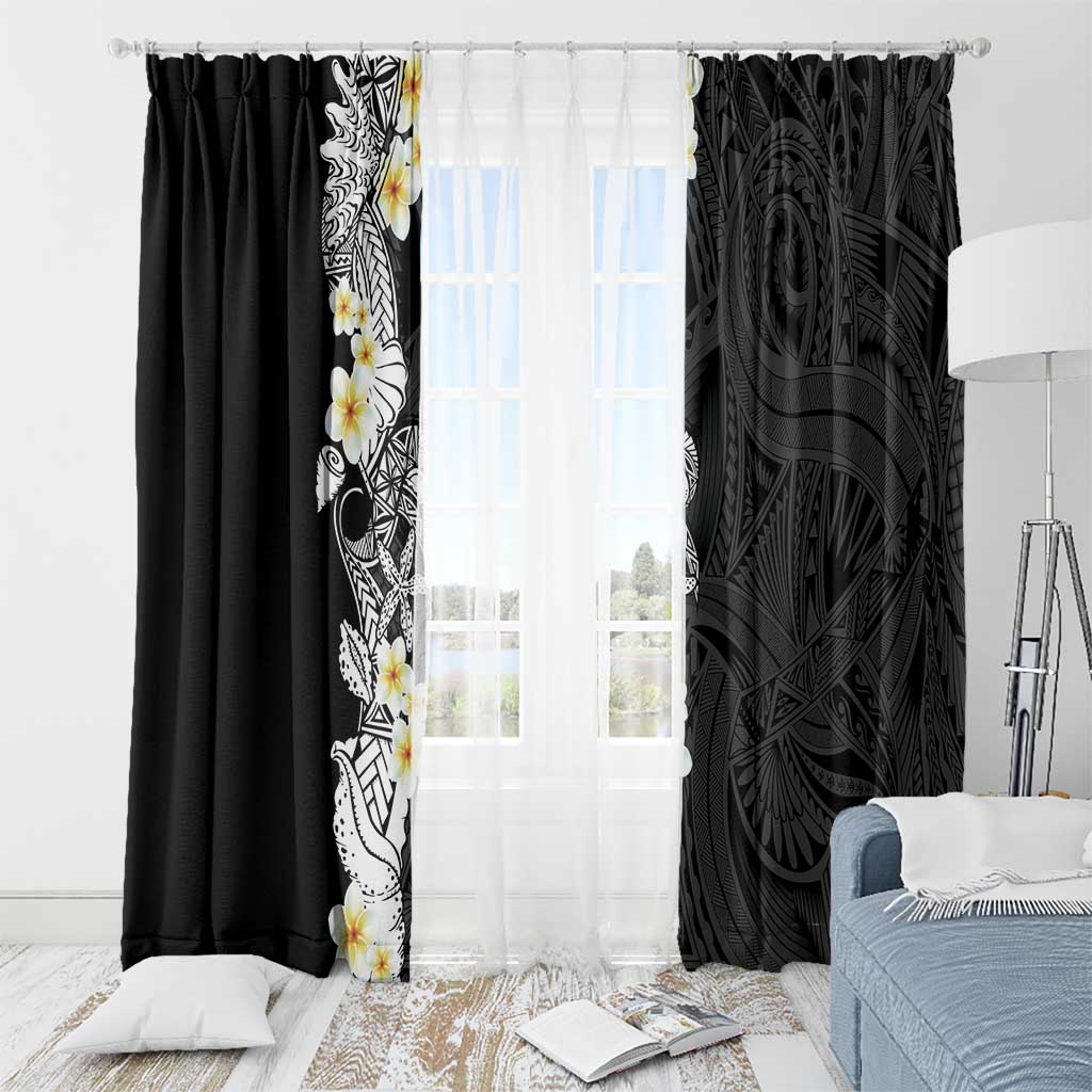 Black Samoa Tattoo Window Curtain Plumeria Samoan Ocean Tatau Pattern - Polynesian Pride