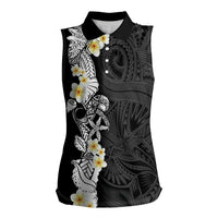 Black Samoa Tattoo Women Sleeveless Polo Shirt Plumeria Samoan Ocean Tatau Pattern LT14 Female Black - Polynesian Pride