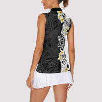 Black Samoa Tattoo Women Sleeveless Polo Shirt Plumeria Samoan Ocean Tatau Pattern LT14 - Polynesian Pride