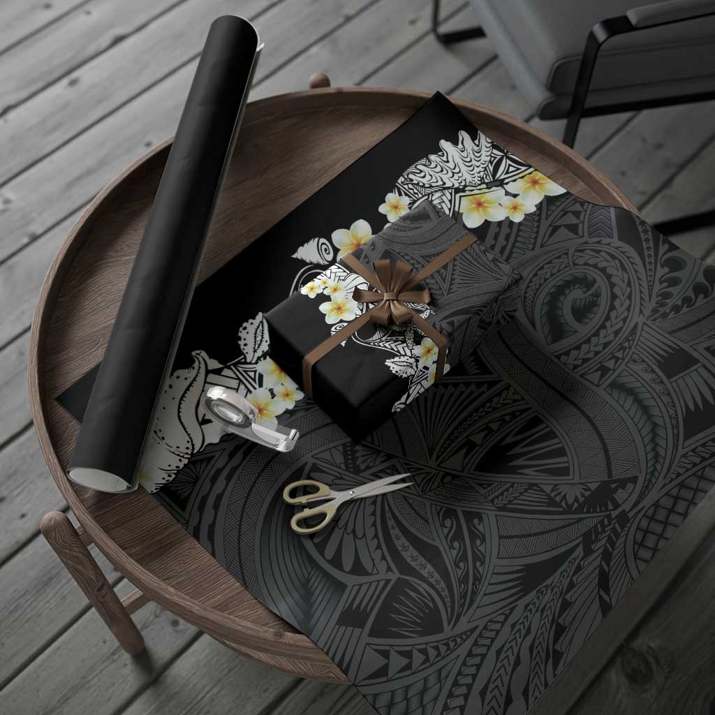 Black Samoa Tattoo Wrapping Paper Plumeria Samoan Ocean Tatau Pattern LT14 - Polynesian Pride