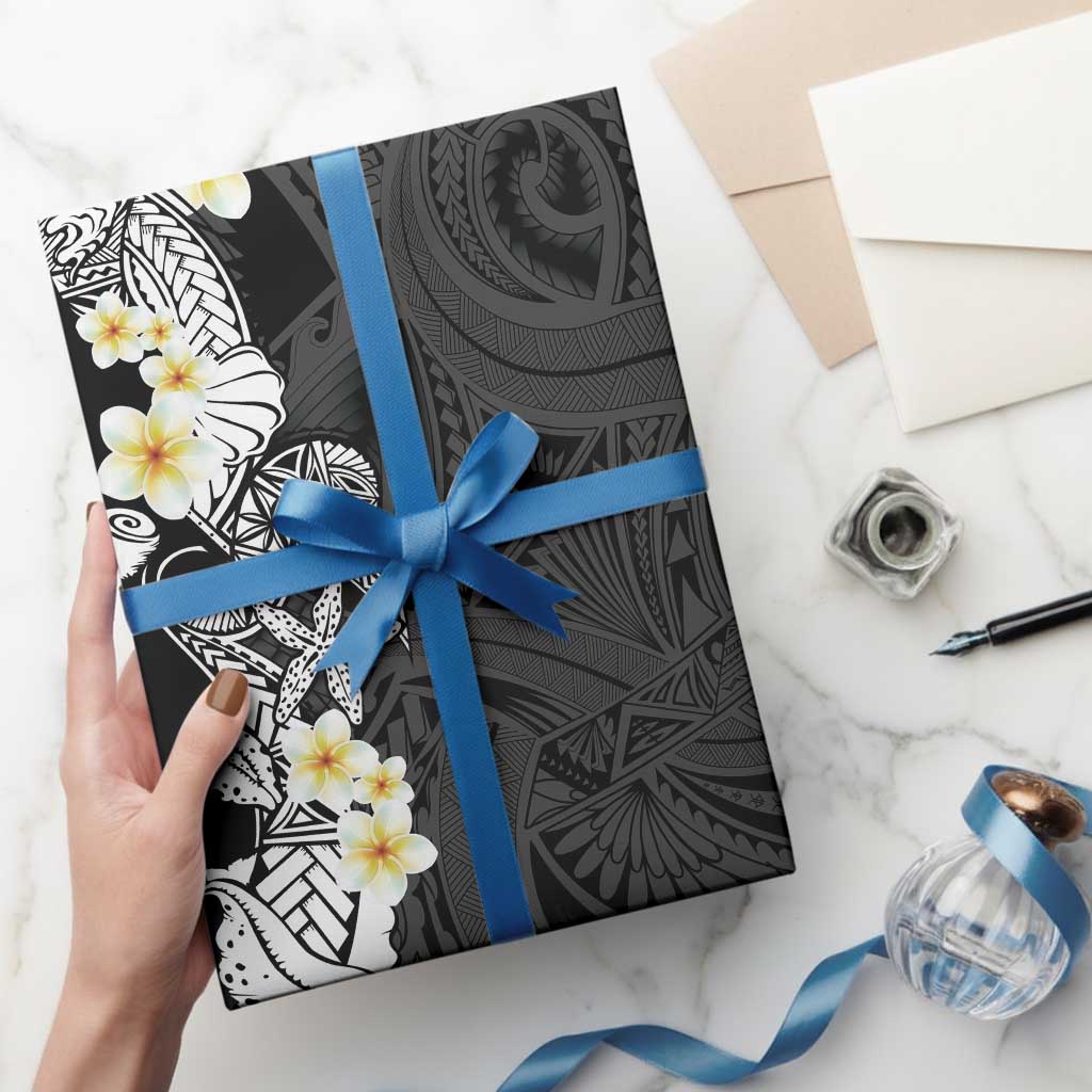 Black Samoa Tattoo Wrapping Paper Plumeria Samoan Ocean Tatau Pattern LT14 - Polynesian Pride