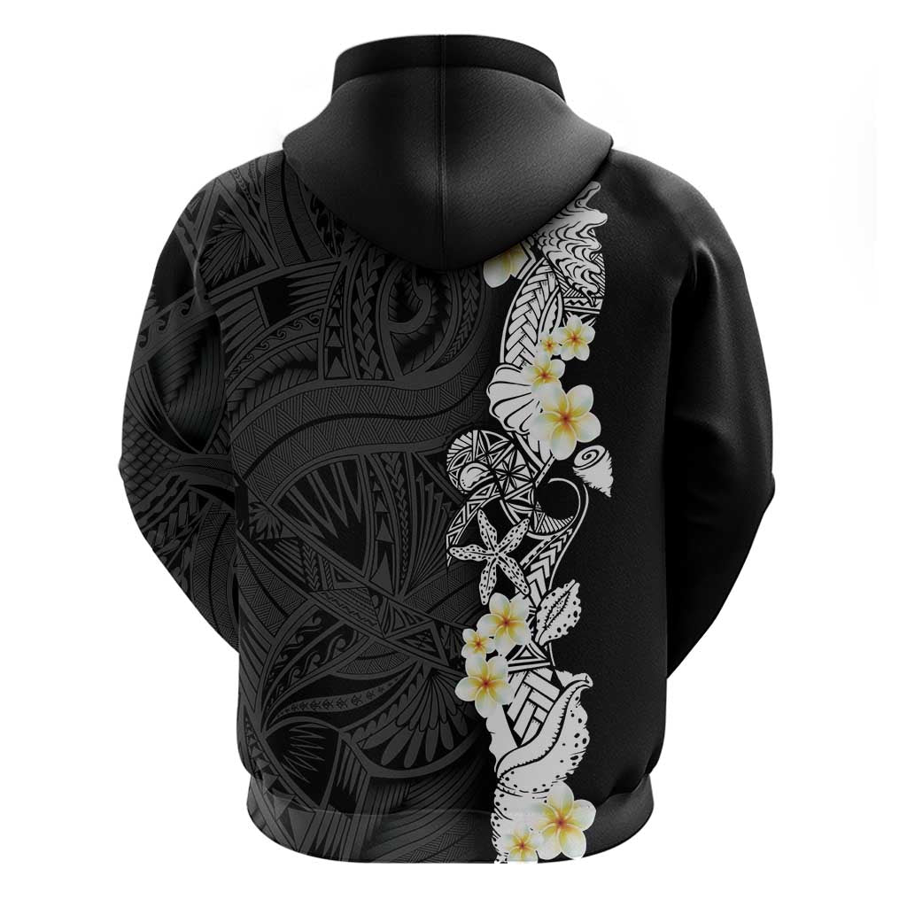 Black Samoa Tattoo Zip Hoodie Plumeria Samoan Ocean Tatau Pattern LT14 - Polynesian Pride