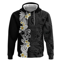 Black Samoa Tattoo Zip Hoodie Plumeria Samoan Ocean Tatau Pattern LT14 Pullover Hoodie Black - Polynesian Pride