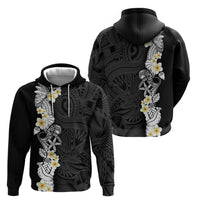 Black Samoa Tattoo Zip Hoodie Plumeria Samoan Ocean Tatau Pattern LT14 - Polynesian Pride