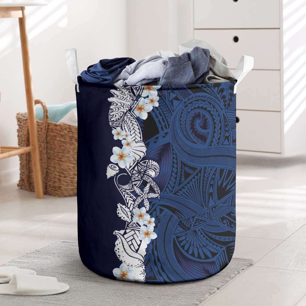 Blue Samoa Tattoo Laundry Basket Plumeria Samoan Ocean Tatau Pattern LT14 Blue - Polynesian Pride
