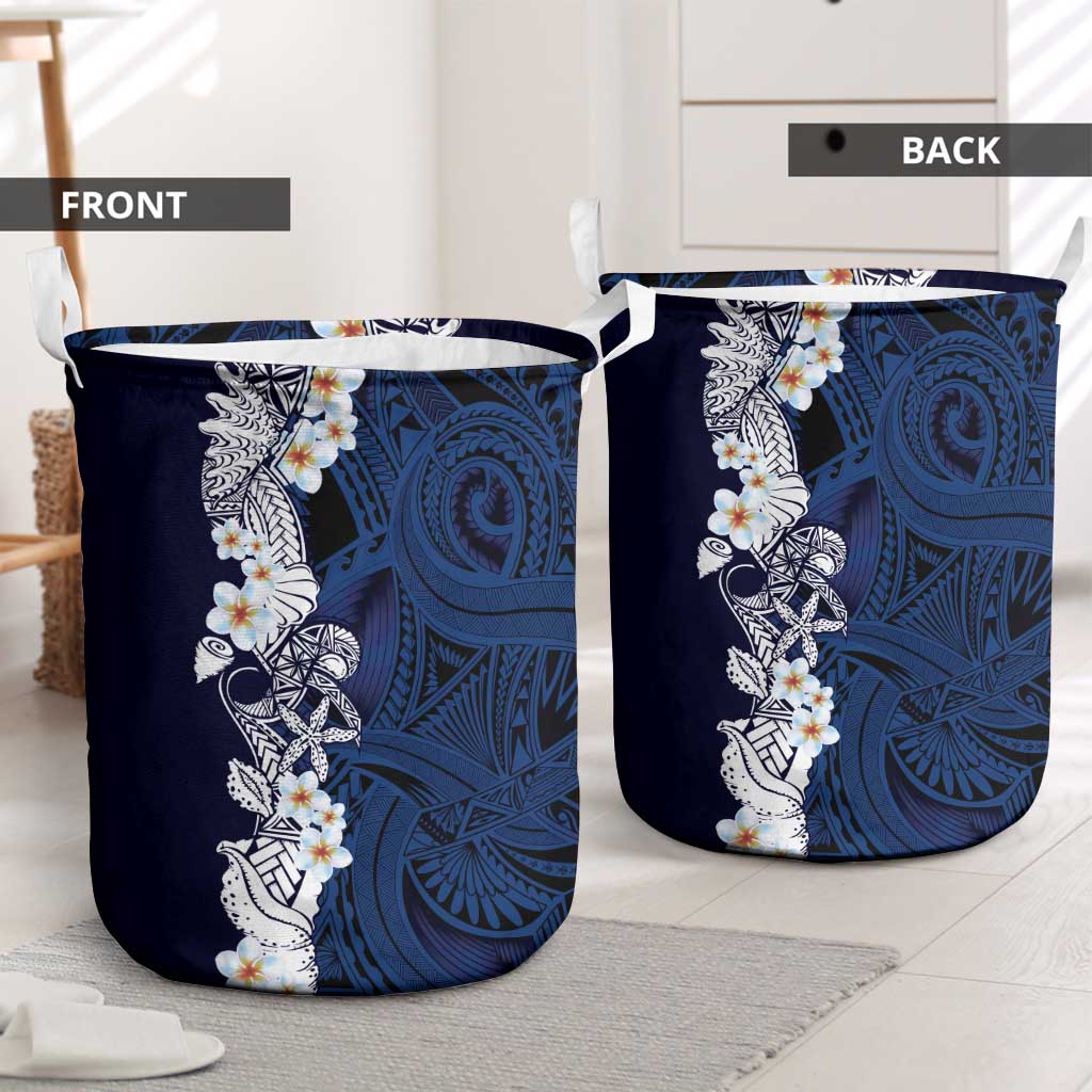 Blue Samoa Tattoo Laundry Basket Plumeria Samoan Ocean Tatau Pattern LT14 - Polynesian Pride