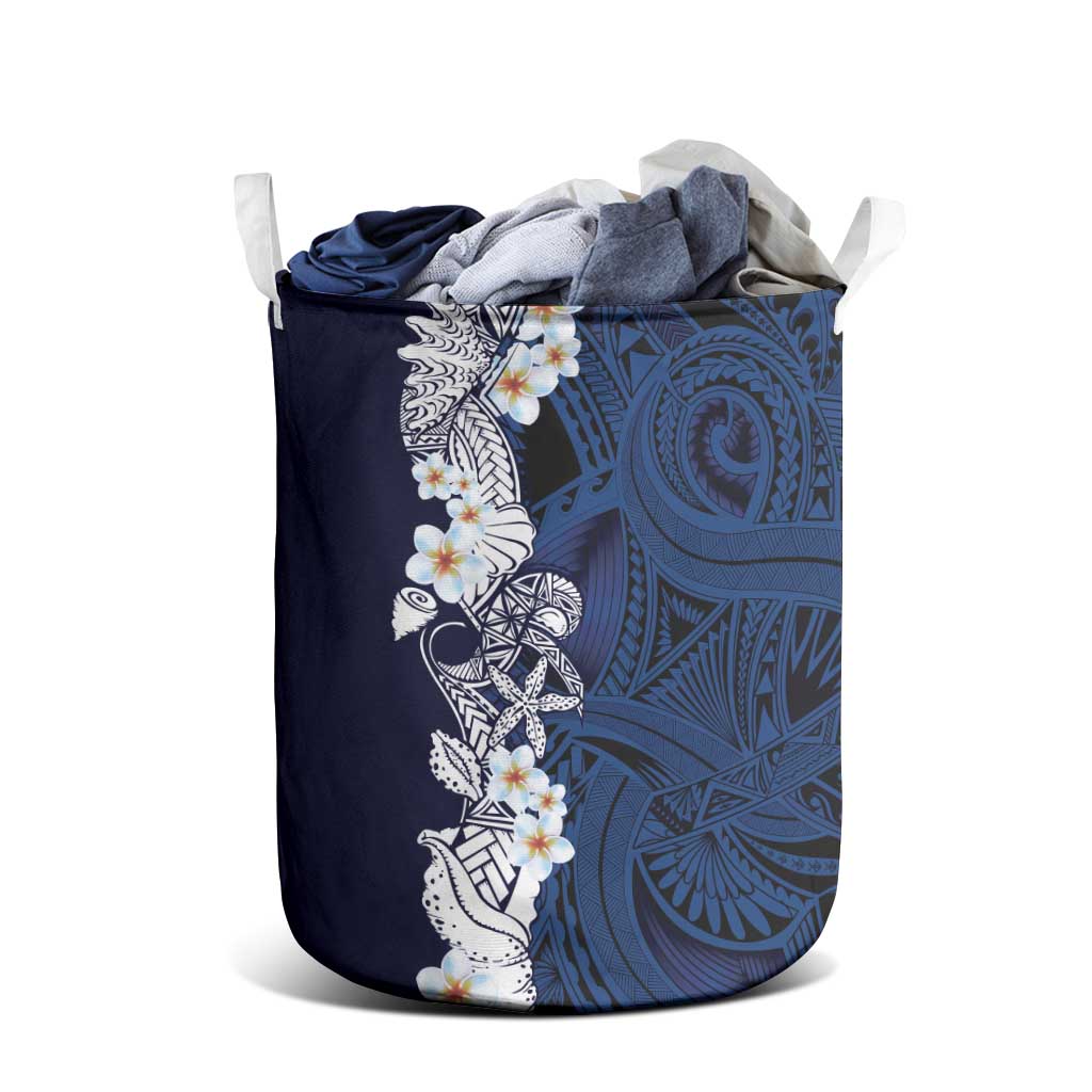 Blue Samoa Tattoo Laundry Basket Plumeria Samoan Ocean Tatau Pattern LT14 - Polynesian Pride