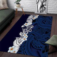 Blue Samoa Tattoo Area Rug Plumeria Samoan Ocean Tatau Pattern - Polynesian Pride