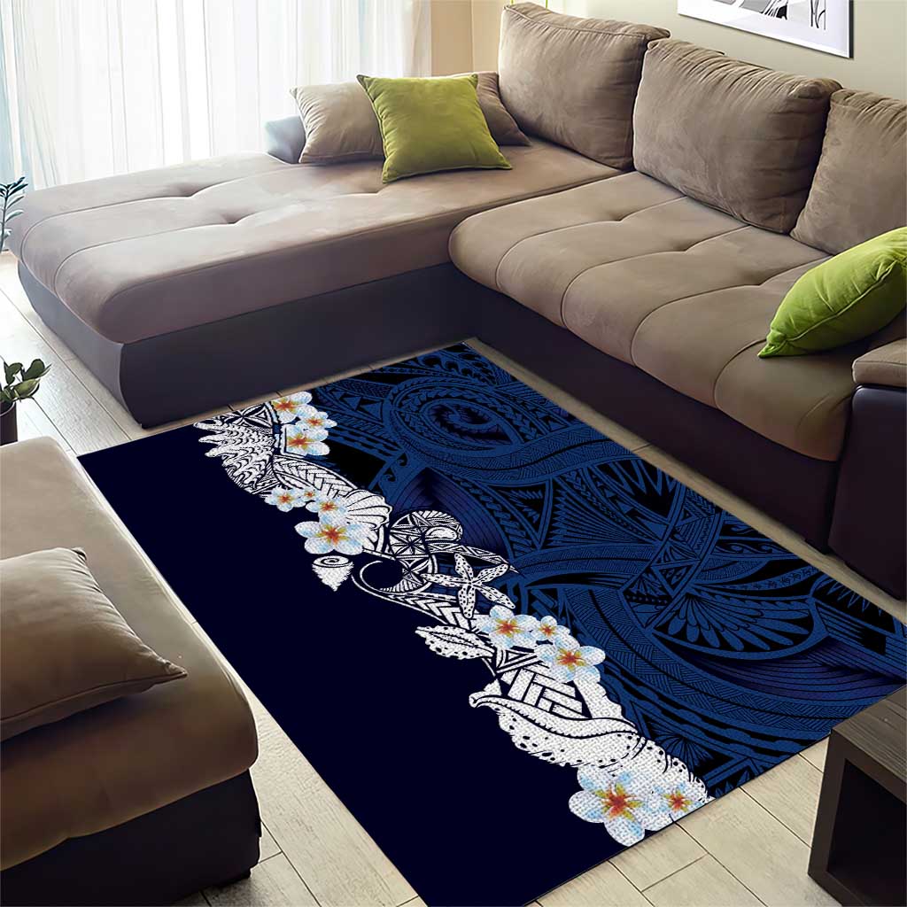 Blue Samoa Tattoo Area Rug Plumeria Samoan Ocean Tatau Pattern - Polynesian Pride