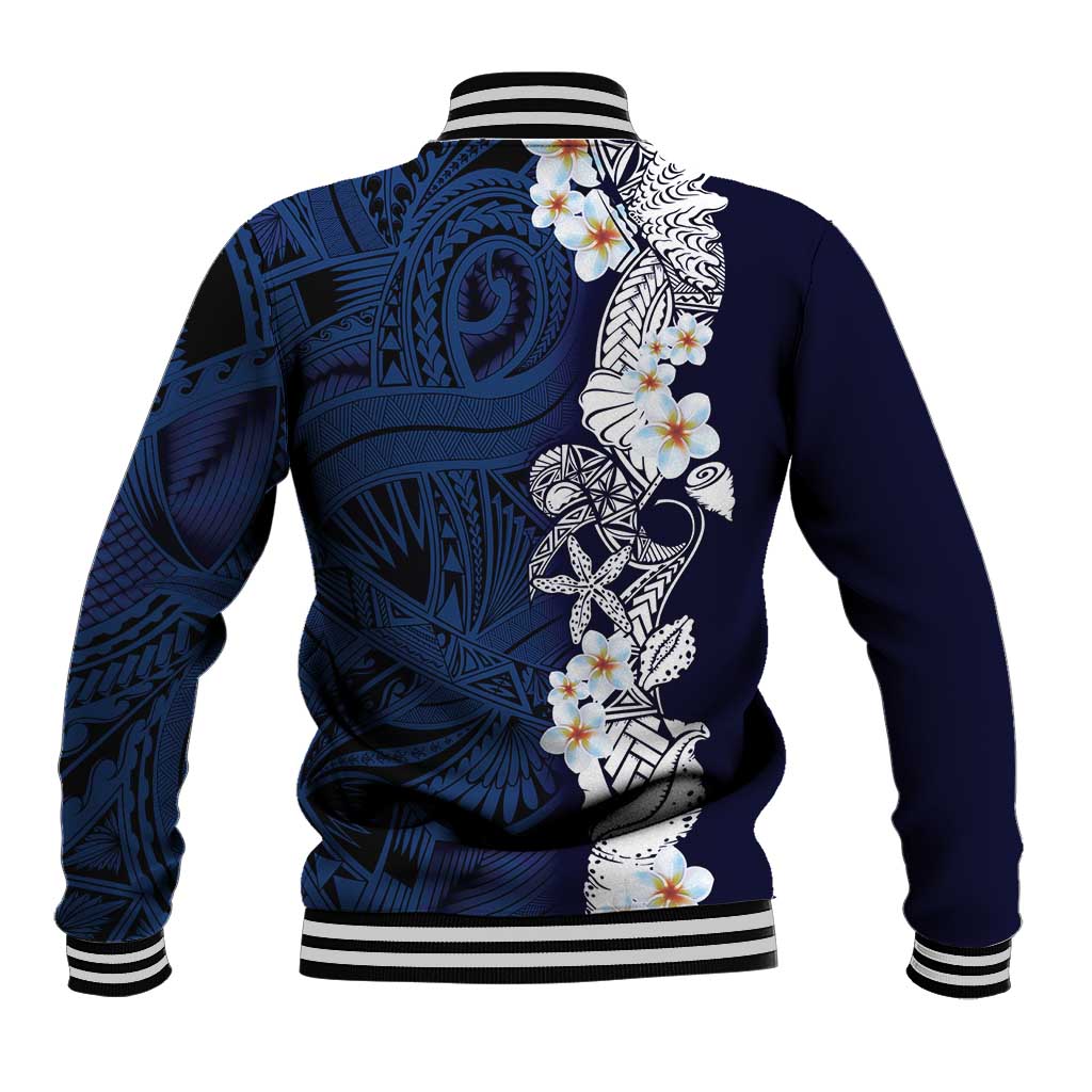 Blue Samoa Tattoo Baseball Jacket Plumeria Samoan Ocean Tatau Pattern LT14 - Polynesian Pride