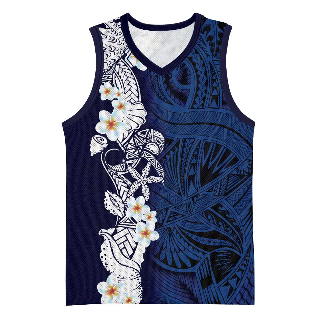 Blue Samoa Tattoo Basketball Jersey Plumeria Samoan Ocean Tatau Pattern LT14 Unisex Blue - Polynesian Pride