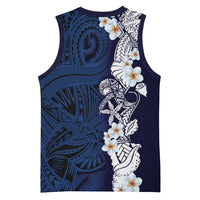 Blue Samoa Tattoo Basketball Jersey Plumeria Samoan Ocean Tatau Pattern LT14 - Polynesian Pride