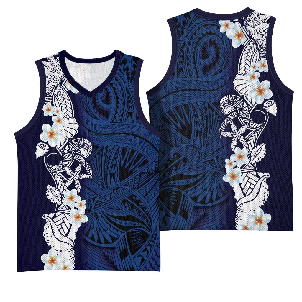 Blue Samoa Tattoo Basketball Jersey Plumeria Samoan Ocean Tatau Pattern LT14 - Polynesian Pride