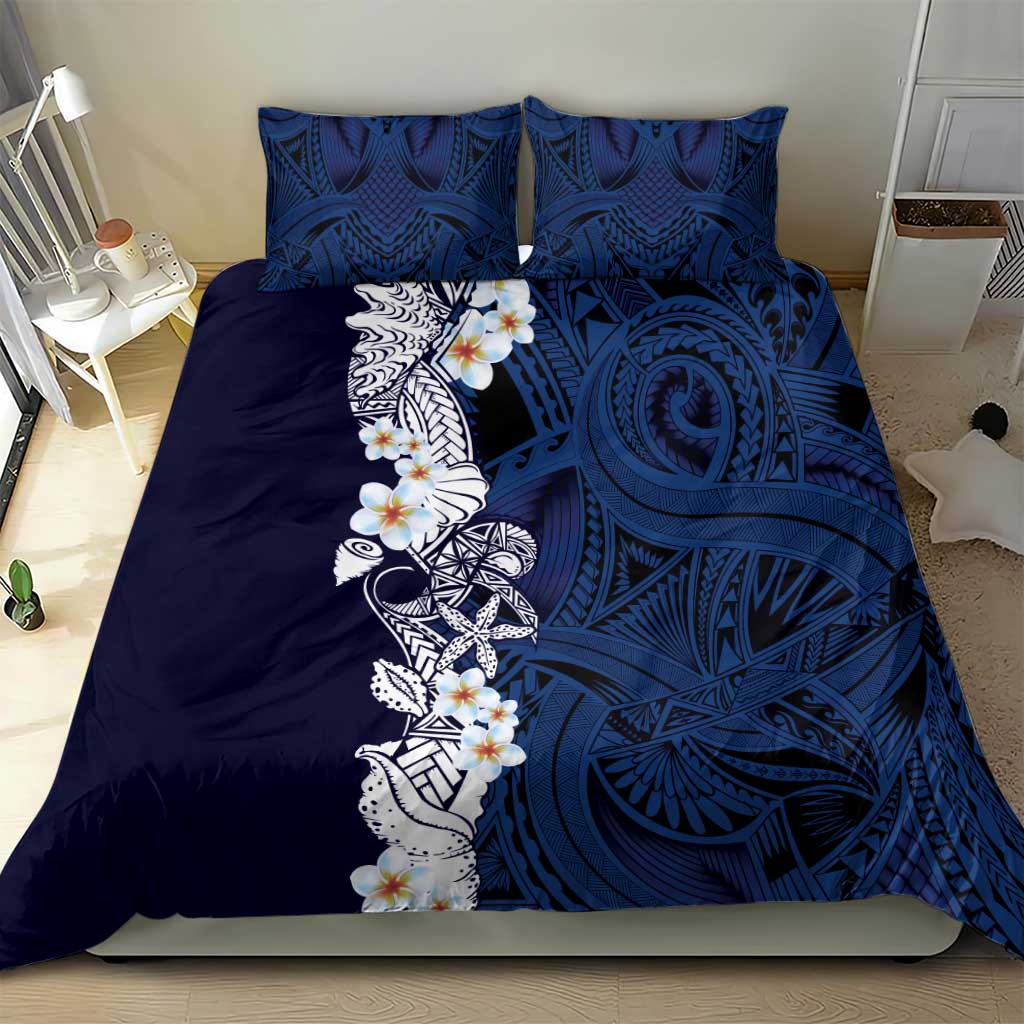 Blue Samoa Tattoo Bedding Set Plumeria Samoan Ocean Tatau Pattern - Polynesian Pride