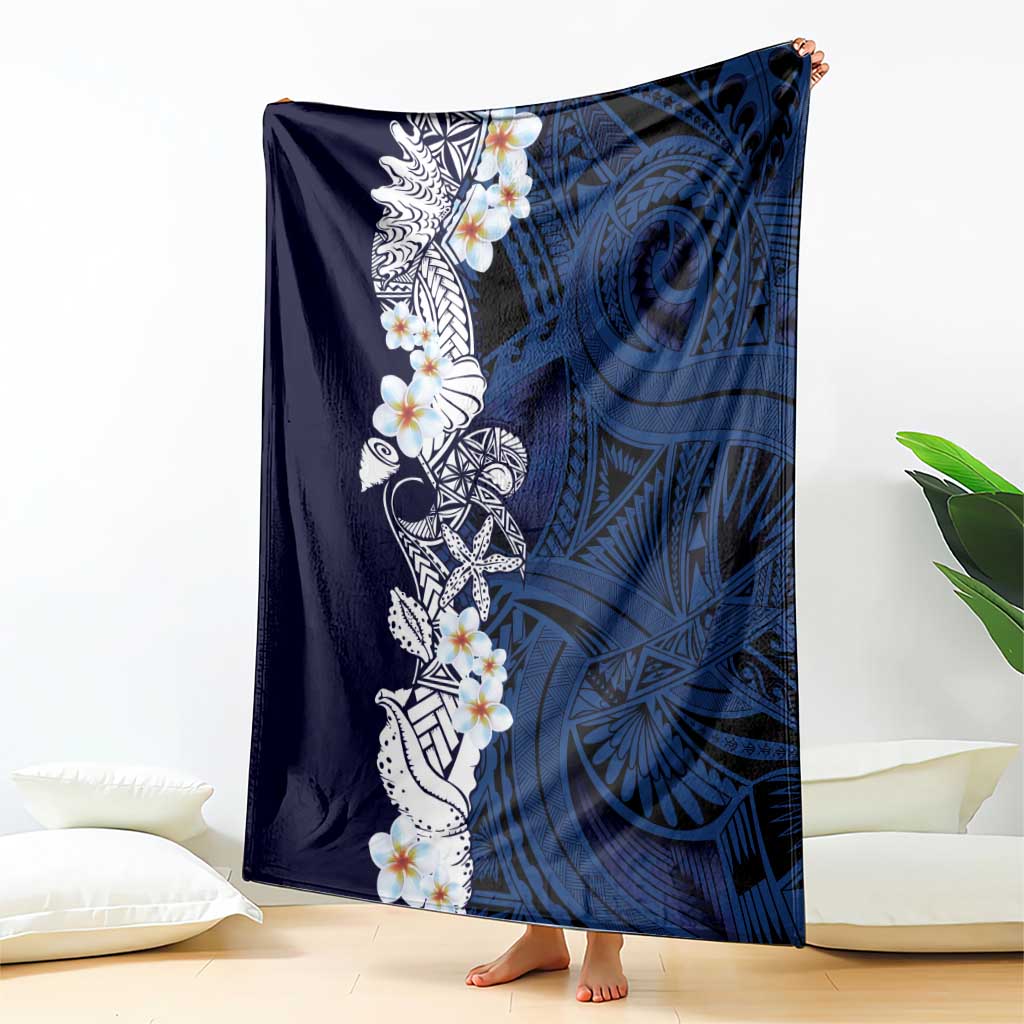 Blue Samoa Tattoo Blanket Plumeria Samoan Ocean Tatau Pattern - Polynesian Pride