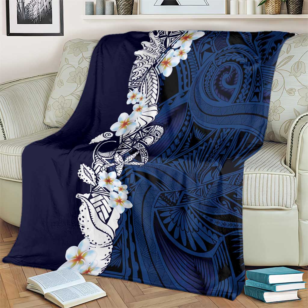 Blue Samoa Tattoo Blanket Plumeria Samoan Ocean Tatau Pattern - Polynesian Pride