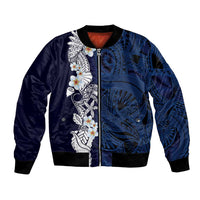 Blue Samoa Tattoo Bomber Jacket Plumeria Samoan Ocean Tatau Pattern LT14 Unisex Blue - Polynesian Pride