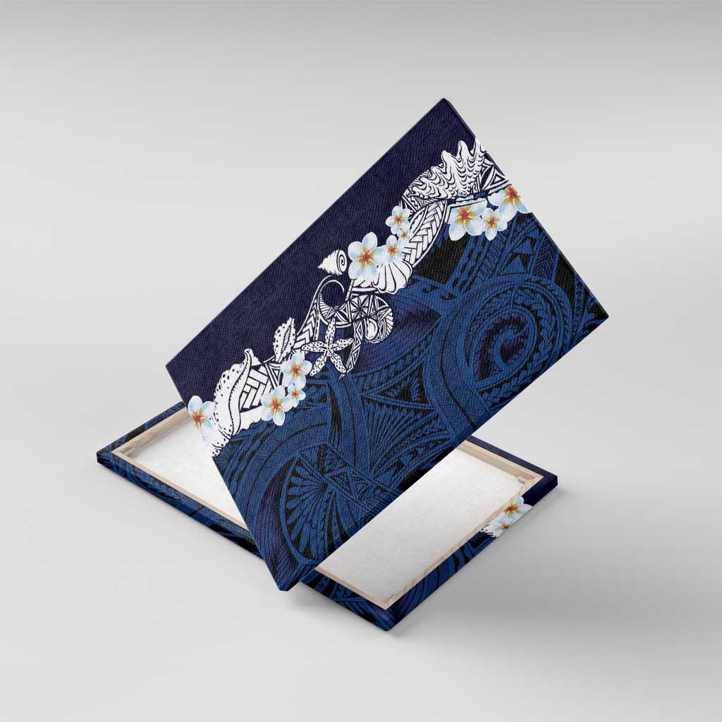 Blue Samoa Tattoo Canvas Wall Art Plumeria Samoan Ocean Tatau Pattern LT14 With Frame Blue - Polynesian Pride