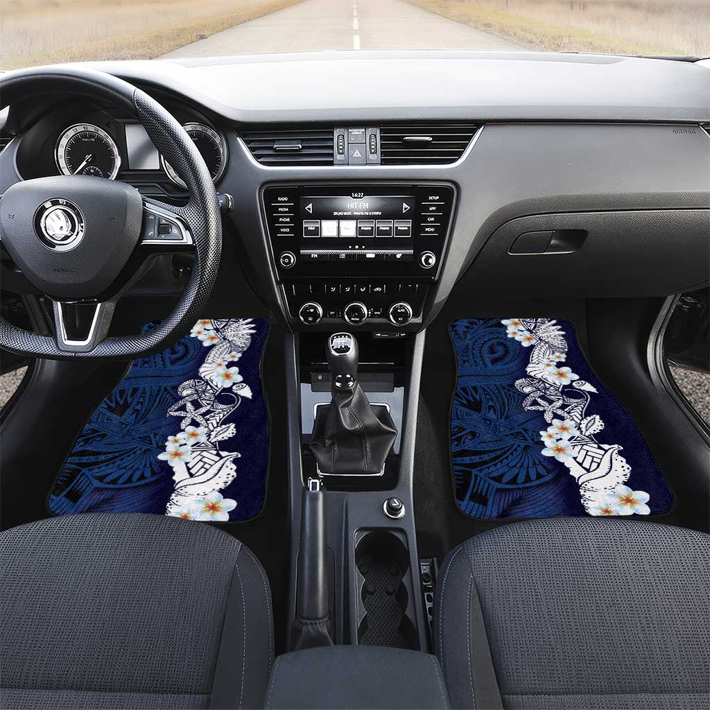 Blue Samoa Tattoo Car Mats Plumeria Samoan Ocean Tatau Pattern LT14 Set 2pcs - Front Blue - Polynesian Pride
