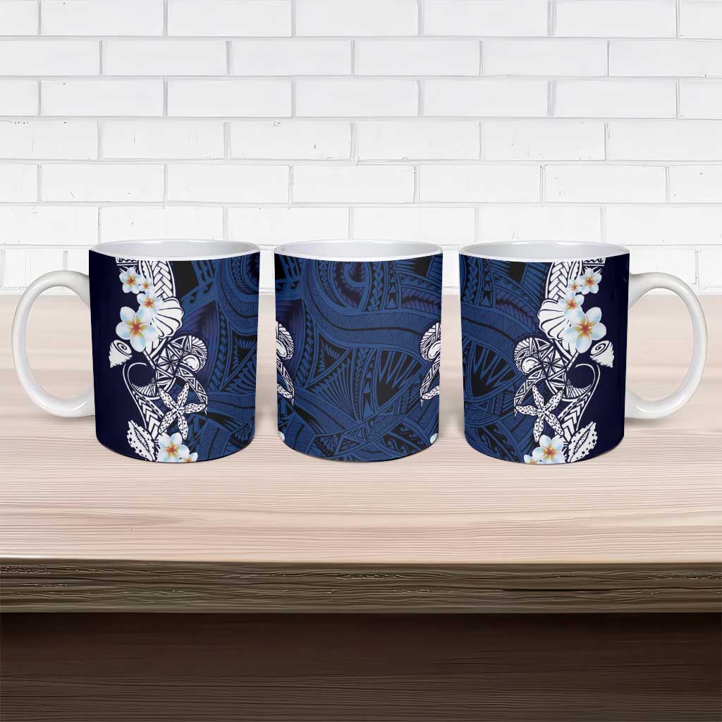 Blue Samoa Tattoo Ceramic Mug Plumeria Samoan Ocean Tatau Pattern - Polynesian Pride