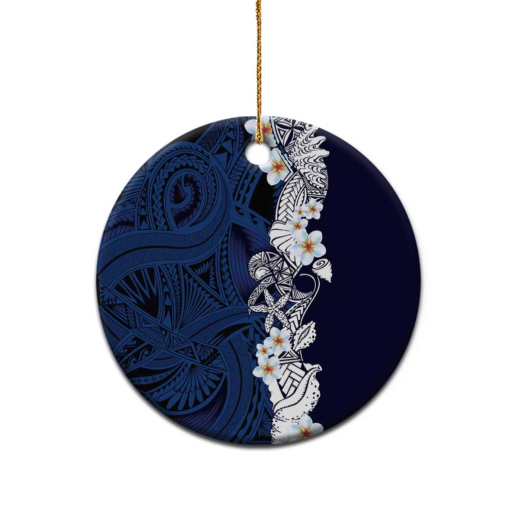 Blue Samoa Tattoo Ceramic Ornament Plumeria Samoan Ocean Tatau Pattern - Polynesian Pride