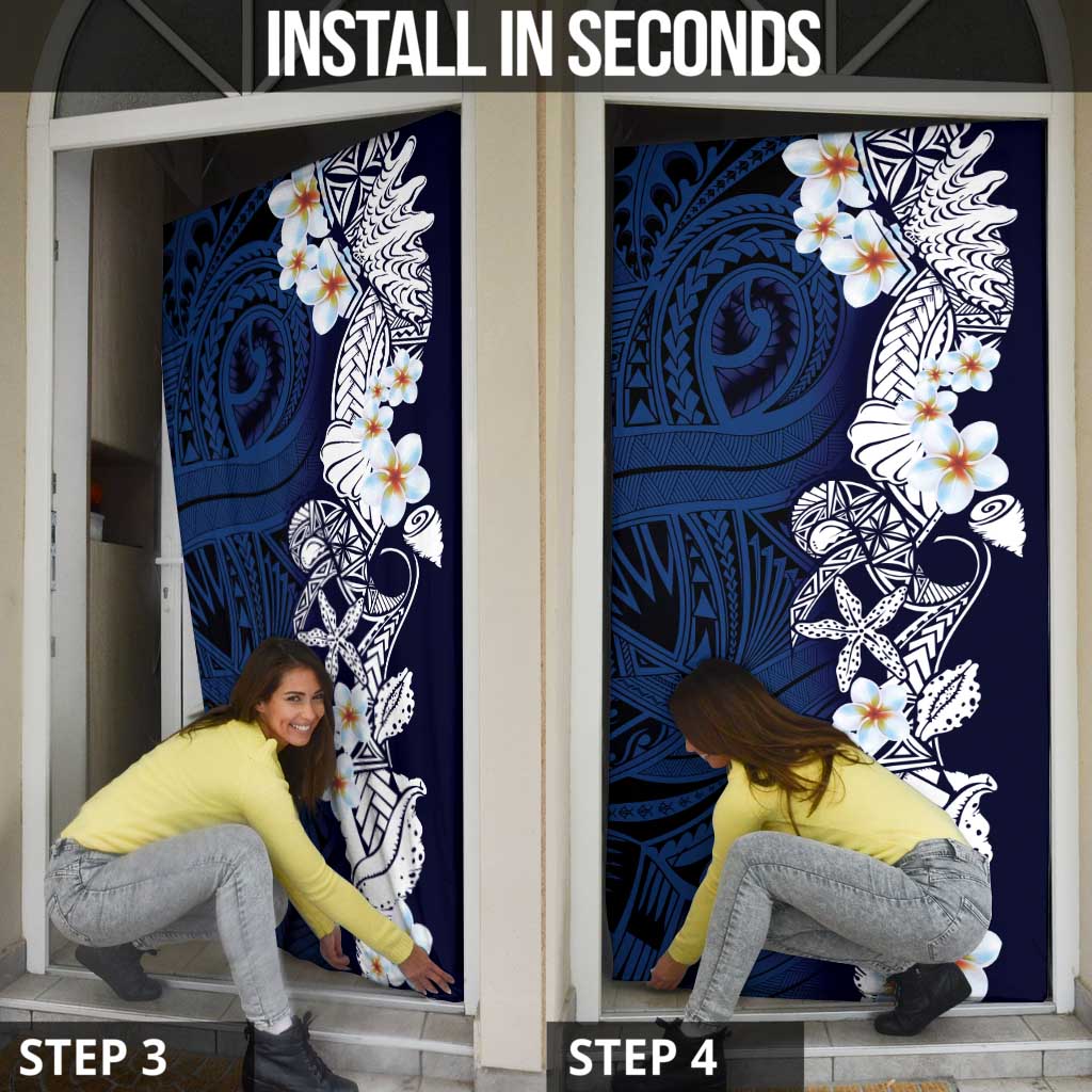 Blue Samoa Tattoo Door Cover Plumeria Samoan Ocean Tatau Pattern - Polynesian Pride