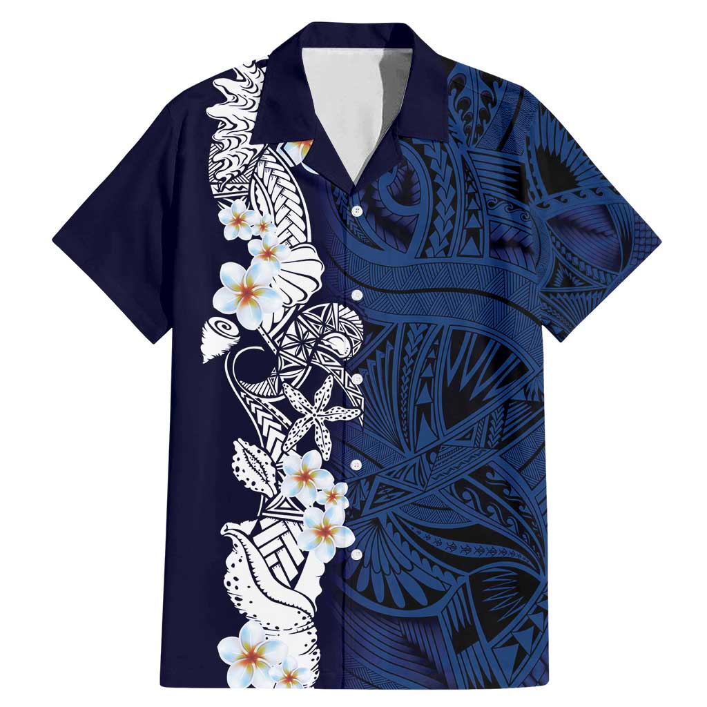 Blue Samoa Tattoo Family Matching Mermaid Dress and Hawaiian Shirt Plumeria Samoan Ocean Tatau Pattern - Polynesian Pride