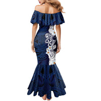 Blue Samoa Tattoo Family Matching Mermaid Dress and Hawaiian Shirt Plumeria Samoan Ocean Tatau Pattern - Polynesian Pride