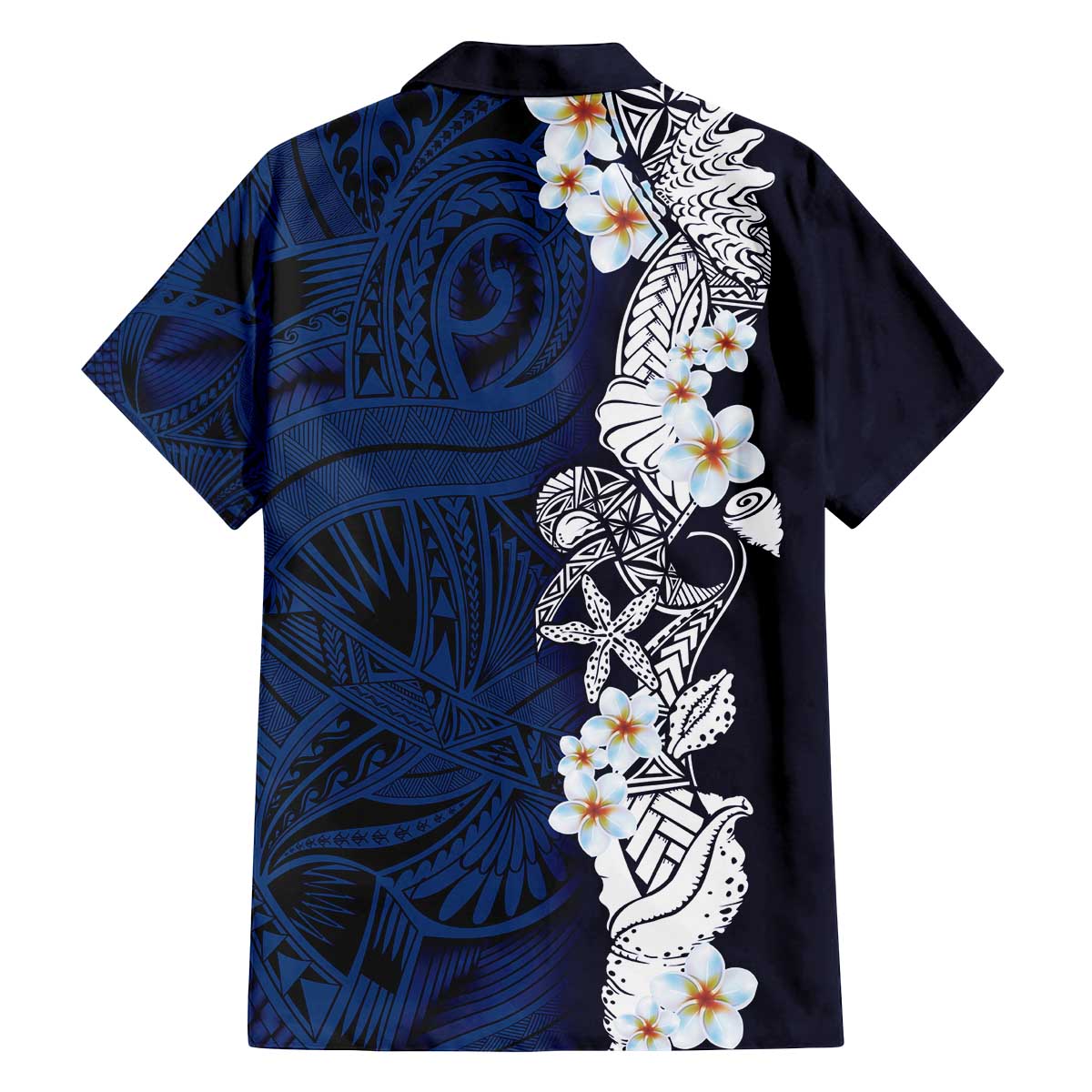 Blue Samoa Tattoo Family Matching Off The Shoulder Long Sleeve Dress and Hawaiian Shirt Plumeria Samoan Ocean Tatau Pattern - Polynesian Pride