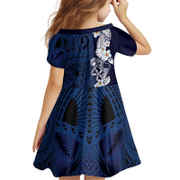 Blue Samoa Tattoo Family Matching Short Sleeve Bodycon Dress and Hawaiian Shirt Plumeria Samoan Ocean Tatau Pattern - Polynesian Pride