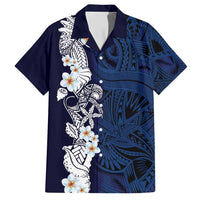 Blue Samoa Tattoo Family Matching Short Sleeve Bodycon Dress and Hawaiian Shirt Plumeria Samoan Ocean Tatau Pattern - Polynesian Pride