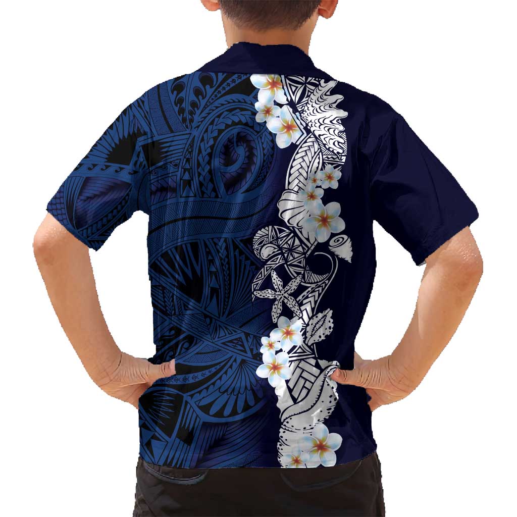 Blue Samoa Tattoo Family Matching Tank Maxi Dress and Hawaiian Shirt Plumeria Samoan Ocean Tatau Pattern - Polynesian Pride