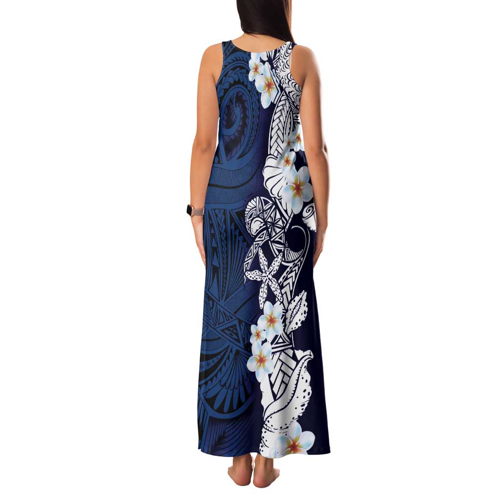 Blue Samoa Tattoo Family Matching Tank Maxi Dress and Hawaiian Shirt Plumeria Samoan Ocean Tatau Pattern - Polynesian Pride