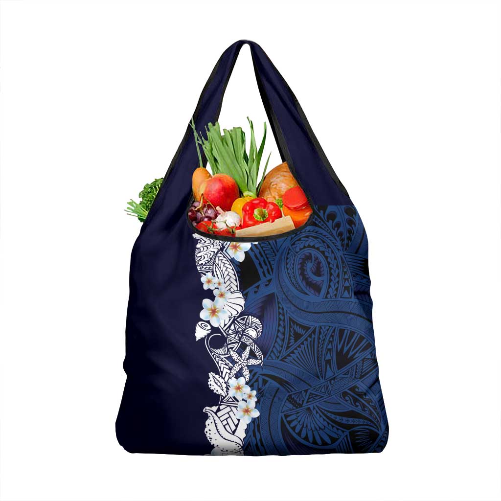 Blue Samoa Tattoo Grocery Bag Plumeria Samoan Ocean Tatau Pattern LT14 1-pack One Size Blue - Polynesian Pride
