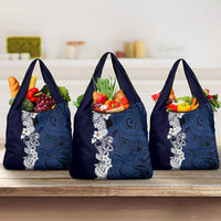 Blue Samoa Tattoo Grocery Bag Plumeria Samoan Ocean Tatau Pattern LT14 3-pack One Size Blue - Polynesian Pride