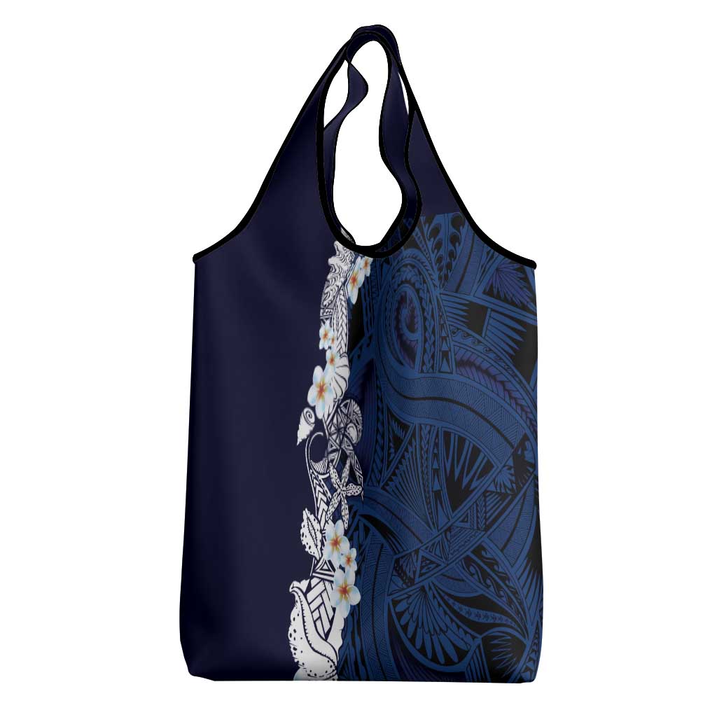 Blue Samoa Tattoo Grocery Bag Plumeria Samoan Ocean Tatau Pattern LT14 - Polynesian Pride